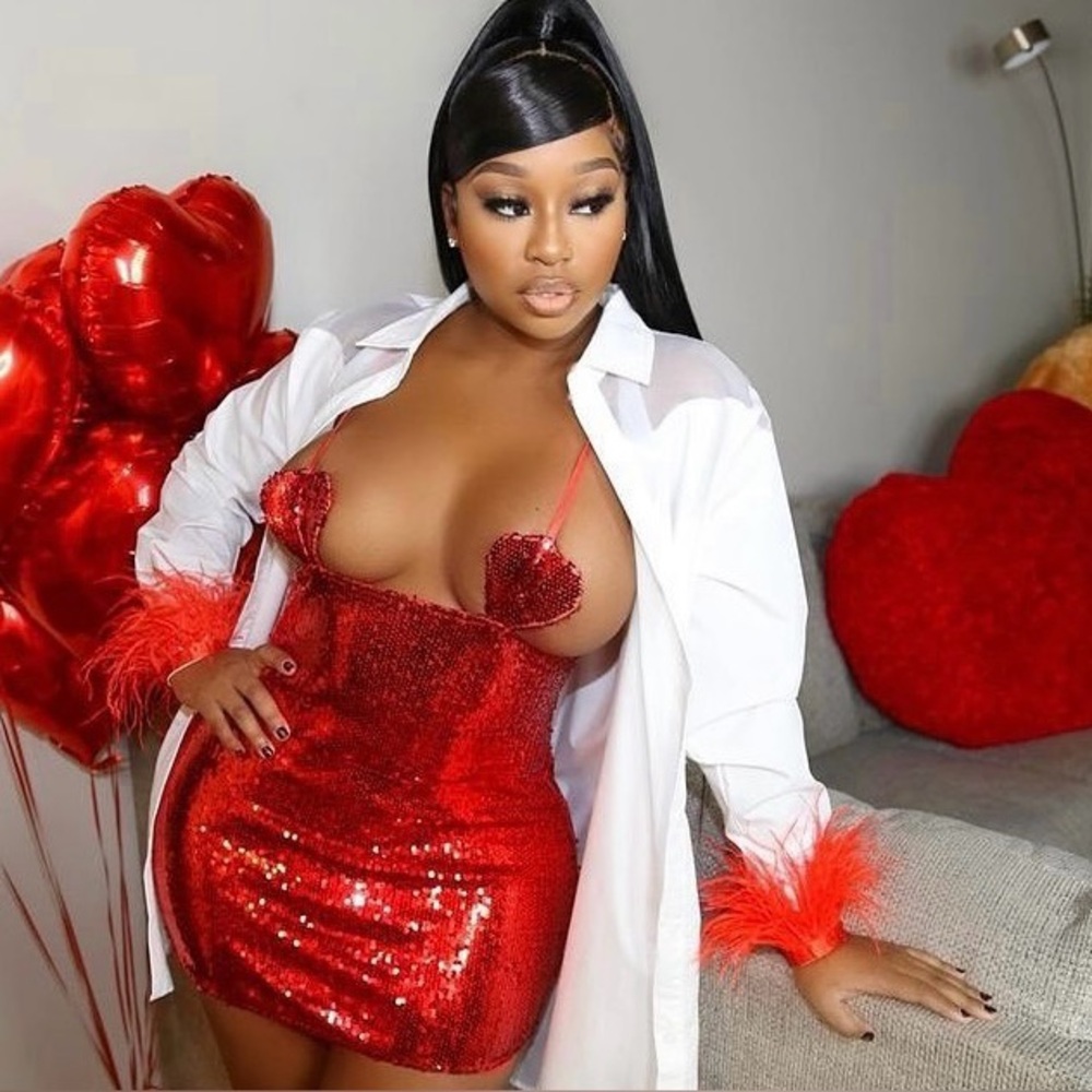 Red Heart Sequin Mini Dress